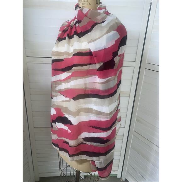 Calvin Klein Scarf Women Pink White Black Block Curves Wrap Sheer Rectangle - Picture 2 of 8
